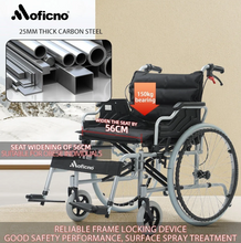 Load image into Gallery viewer, Moficno 56CM Wide Foldable Lightweight Wheelchair for Adult 300lbs Heavy-Duty Folding Transport Self-Propelled