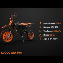 Load image into Gallery viewer, Kugoo wish mini monster bike for kids 48V 9Ah 500W Age 6-14 Years