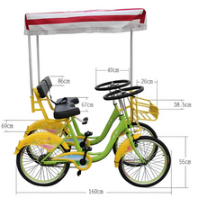 Load image into Gallery viewer, Surrey Quadricycle paddle driving Tandem Bike with two seats canopy roof