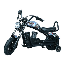 Load image into Gallery viewer, Kids Harley Style Electric Scooter With Training wheels– 180W Motor, 24V 5.2Ah 25Kmh Speed, 10–12KM Range, Age 3-10