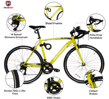 Load image into Gallery viewer, Mogoo Bolt 22-Inch Road Bike Yellow With 14 speed shimano Gears