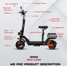 Load image into Gallery viewer, M5 Pro Electric Scooter 48V 18Ah 1500W with Rear Luggage box - E-Scooter UAE Hub