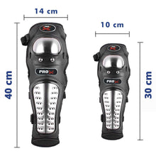 Load image into Gallery viewer, Pro-X Alloy Stainless Steel Knee Elbow Guard, Flexible Breathable Adjustable Knee Protector for Bikers Riders Black
