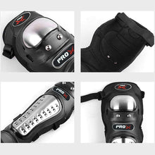 Load image into Gallery viewer, Pro-X Alloy Stainless Steel Knee Elbow Guard, Flexible Breathable Adjustable Knee Protector for Bikers Riders Black