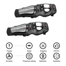 Load image into Gallery viewer, Pro-X Alloy Stainless Steel Knee Elbow Guard, Flexible Breathable Adjustable Knee Protector for Bikers Riders Black