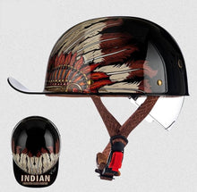 Load image into Gallery viewer, Retro Style Baseball Cap Half Helmet -Red indian Brown