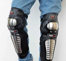 Load image into Gallery viewer, Pro-X Alloy Stainless Steel Knee Elbow Guard, Flexible Breathable Adjustable Knee Protector for Bikers Riders Black