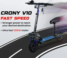 Load image into Gallery viewer, NEW V10 Electric Scooter 1200W 48V 12Ah Range 20-40Km Fast with Triple LED Headlamps Base LED Lights