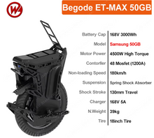 Load image into Gallery viewer, Begode ET Max 168V 3000Wh 4000W Electric Unicycle

