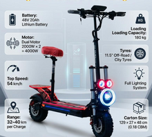 Load image into Gallery viewer, S4 -Plus GR Line Electric Scooter 48V 20Ah 2000W Dual Motor With Lighting Board -2026 New
