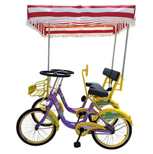 Load image into Gallery viewer, Surrey Quadricycle paddle driving Tandem Bike with two seats canopy roof

