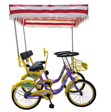 Load image into Gallery viewer, Surrey Quadricycle paddle driving Tandem Bike with two seats canopy roof
