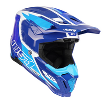 Load image into Gallery viewer, JUST1 J40 Flash White Blue Motocross Helmet ECE DOT Certified
