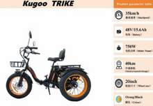 Load image into Gallery viewer, Kugoo Adults Electric Trike 48V 15Ah 750W
