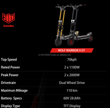 Load image into Gallery viewer, KAABO Wolf Warrior X GT Electric Scooter 60V 28.8Ah 1100W Dual Motor Powered
