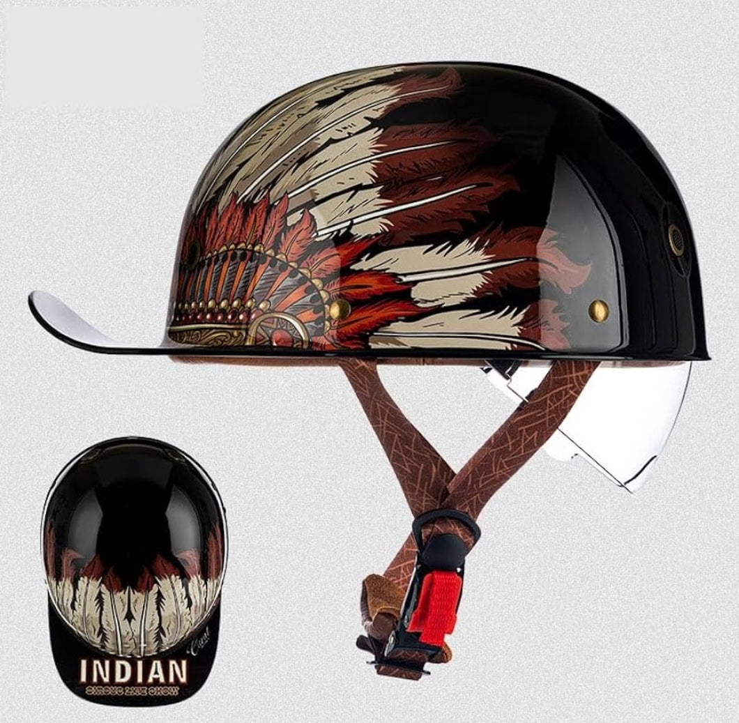 Retro Style Baseball Cap Half Helmet -Red indian Brown