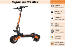 Load image into Gallery viewer, Kugoo G5 Pro Max Dual Motor E scooter 67V 21Ah 1500W New 2025 version
