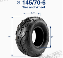 Load image into Gallery viewer, ATV, Go Kart Mini Bike Tires 145/70-6 Tubeless , 4PR, Combo pack 2 Tires
